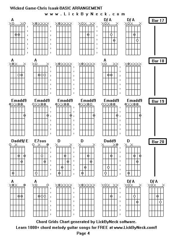 Chord Grids Chart of chord melody fingerstyle guitar song-Wicked Game-Chris Isaak-BASIC ARRANGEMENT,generated by LickByNeck software.